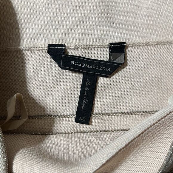 BCBG XS Cream Metallic Gold Bandage Bodycon High Waist Pull On Pencil Skirt - Picture 8 of 10